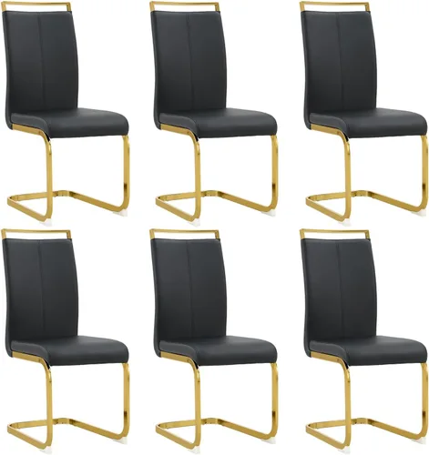 Vista 29 de gopop Juego de sillas de comedor, sillas modernas de metal con asiento acolchado de piel sintética, respaldo alto y patas cromadas resistentes, Negro