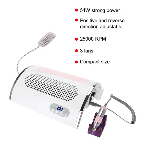 Vista 7 de Aspiradora 3 en 1 para secadora de uñas, dispositivo de curado para manicura + ventilador de extracción de polvo para diseño + luz LED, herramienta