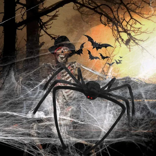 Vista 6 de Araña gigante de Halloween de 6.6 pies, decoración de Libay para exteriores, araña peluda grande, araña peluda aterradora, decoración espeluznante