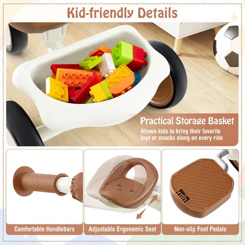 Vista 3 de HONEY JOY Triciclo, triciclo para niños de 3 ruedas con asiento ajustable, cesta de almacenamiento extraíble, triciclo para niños de 3 a 5 años