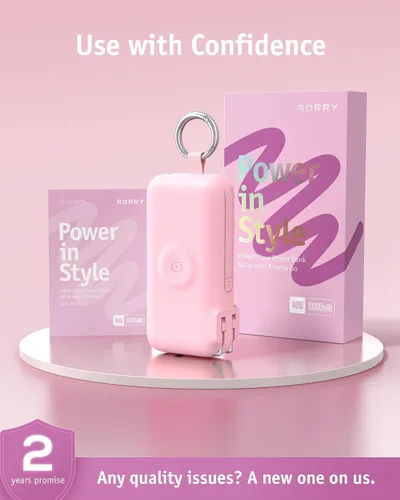Vista 2 de RORRY Flow Cargador portátil 10000mAh 40W Enchufe de pared Banco de energía Rosa