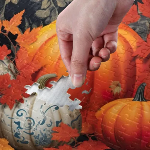 Vista 4 de Pumpkin Fall Jigsaw Puzzles 500 Pieces for Adults with Mesh Storage Bag 2011670