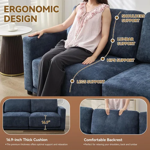 Vista 3 de Sofá modular en forma de L de 110.6 pulgadas, sofá modular de asiento profundo con otomana móvil, sofás gruesos de 4 asientos de gran