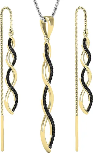 Vista 2 de Dazzlingrock Collection Juego de pendientes y pendientes redondos de diamantes negros de 0,50 quilates