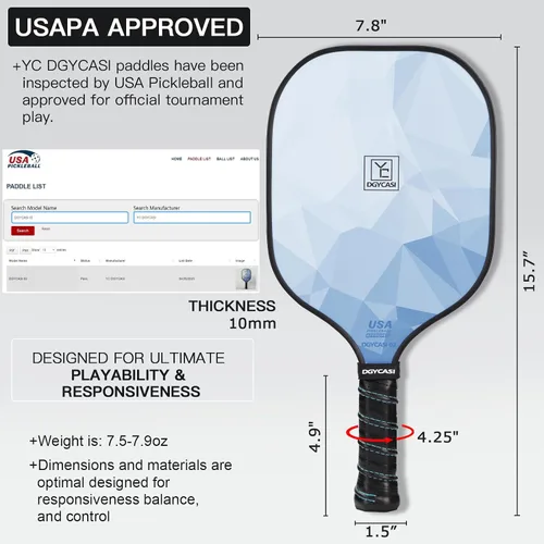 Vista 2 de YC DGYCASI Juego de 2 palas de pickleball aprobadas por USAPA 2026, raquetas ligeras de fibra de vidrio para pickleball, paquete de 2, 2 pelotas