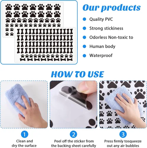 Vista 7 de Epakh 144 calcomanías con estampado de pata de perro y hueso, calcomanías de pared extraíbles de pata de cachorro, decoración de huellas