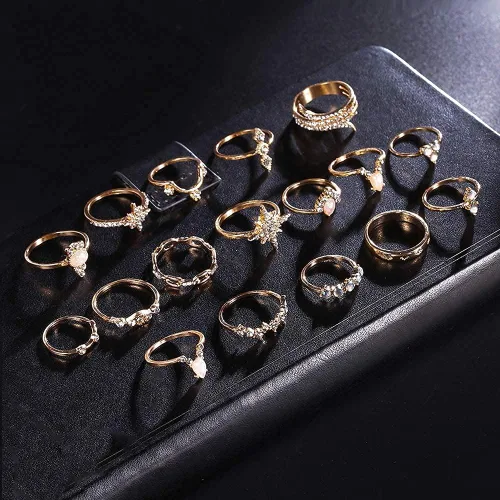 Vista 6 de YOOESTORES82 Juego de anillos bohemios dorados, anillos apilables para nudillos, vintage, de serpiente, juego de anillos apilables para mujeres