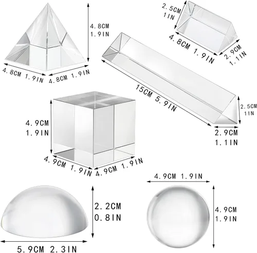 Vista 5 de QFkris Paquete de 6 prismas de fotografía de cristal óptico K9, incluye bola de cristal de 1.969 in, cubo, pirámide óptica, prisma triangular