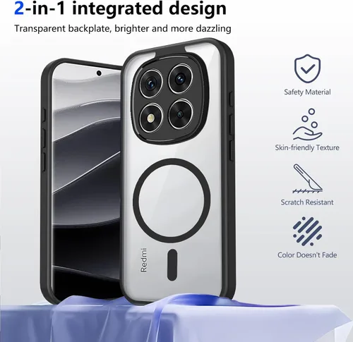Vista 65 de Funda magnética transparente compatible con Xiaomi 17T, color negro 2 en 1 PC + TPU cubierta de teléfono a prueba de golpes, carcasa protectora