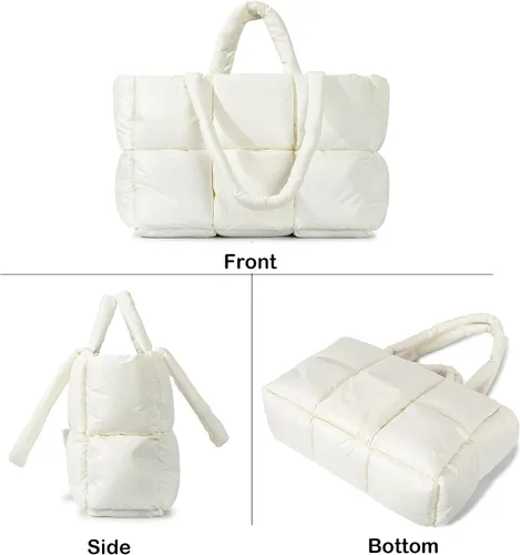 Vista 4 de Herald Bolso de mano acolchado grande para mujer, bolso de hombro acolchado de algodón ligero para el invierno