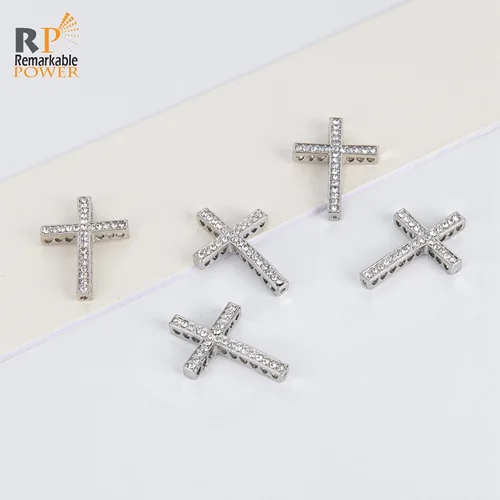 Vista 6 de Colgante de cuentas de plata con dije de cruz de diamantes de imitación para pulsera y joyería
