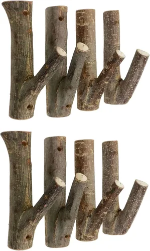 Vista 12 de 4 ganchos de pared de madera real con ramas de árbol de granja, rústico decorativo de madera con tronco de corteza de grosor de 0.8 in a 1.2 in