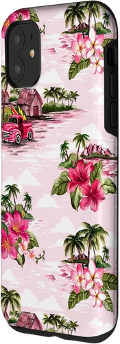Vista 2 de Funda para iPhone 11 Tropical Hibiscus Island Palm Tree Rockabilly Surfer Beach