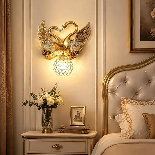 Vista 14 de Apliques de decoración de pared con cabeza de león, apliques de cristal barroco retro, lámparas de pared de lujo doradas para sala de estar