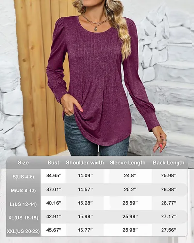 Vista 6 de Ficerd Blusa plisada de manga corta abombada para mujer, cuello redondo, elegante, casual, holgada, para primavera y verano