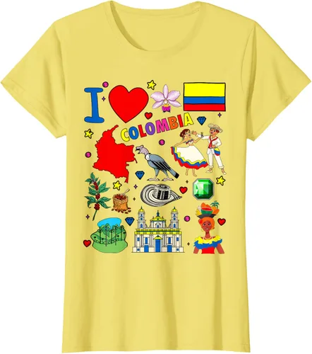 Vista 32 de Camiseta con diseño de bandera y mapa de I Love Colombia dibujada a mano