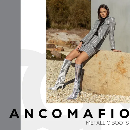 Vista 5 de Ancomafio Botas metálicas hasta la rodilla y botines para mujer, tacón de aguja, botas de espejo puntiagudas, botines elegantes con cremallera