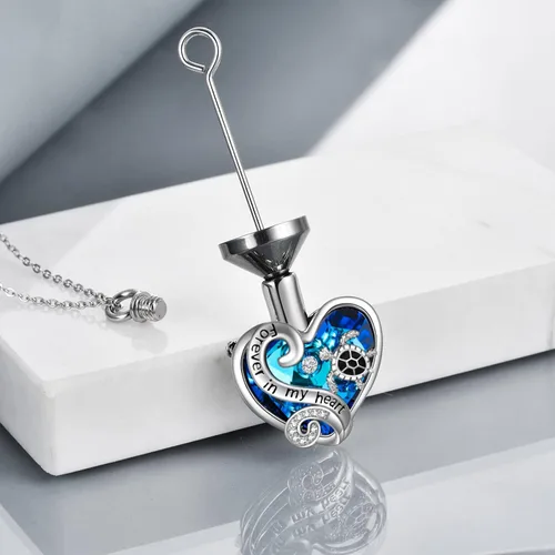 Vista 4 de WINNICACA 925 Sterling Silver Urn Necklaces for Ashes of Loved Ones A01-Tortuga marina-Oro blanco