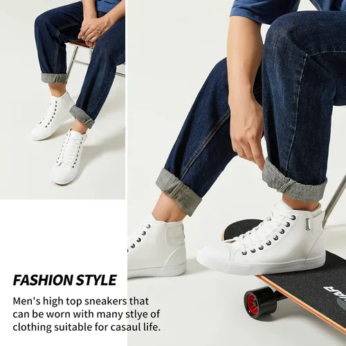 Vista 6 de yageyan Zapatillas altas blancas de los hombres para los zapatos de moda de cuero negro casual de la PU para los hombres