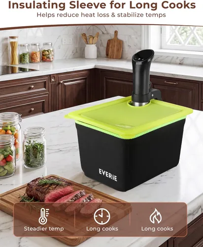 Vista 2 de EVERIE Kit de recipiente Sous Vide de 12 cuartos con tapa plegable + estante divisor de bloqueo + funda aislante - para cocinar largas - Se adapta a
