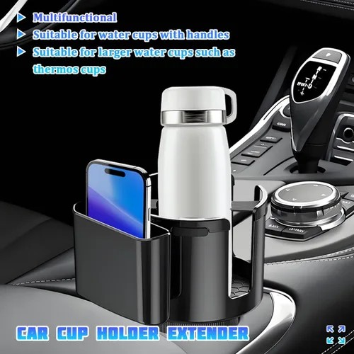 Vista 5 de Expansor de portavasos para automóvil, adaptador multifuncional 2 en 1 para vasos de bebidas con base ajustable, soporte para botella de agua