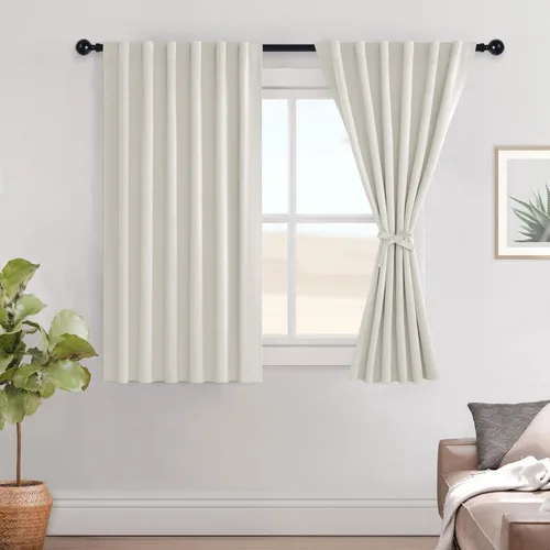 Vista 105 de Hiasan Cortinas opacas negras para dormitorio, cortinas opacas cortas de 45 pulgadas de largo, con aislamiento térmico, bolsillo para barra