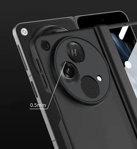 Vista 3 de MingWei Funda protectora compatible con Oneplus Open, cuero vegano de goma, ajuste delgado, ligero, a prueba de golpes, absorción (negro)