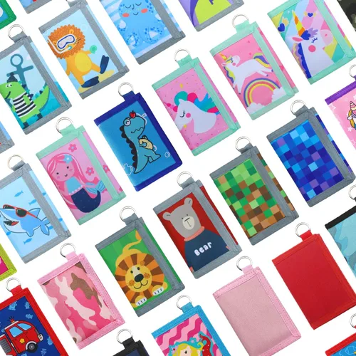 Vista 8 de Carteras infantiles para niñas y niños, cartera de lona triple para exteriores con adhesivo mágico para niños, Oso