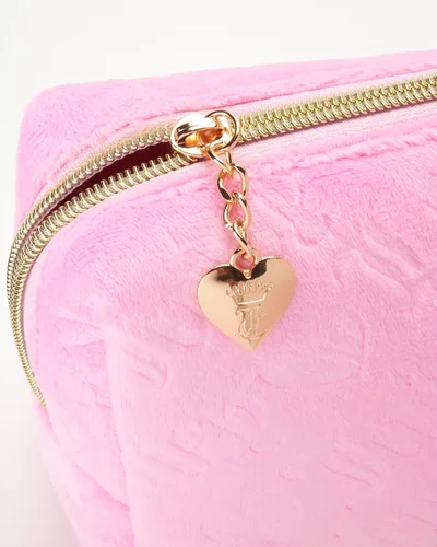 Vista 4 de Juicy Couture Bolsa De Maquillaje Rosa Cosméticos Organizador De Viaje Esenciales Con Cremallera Superior Cuña Velour Heart