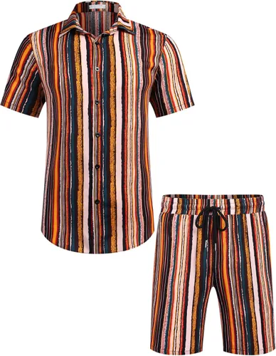 Vista 2 de COOFANDY - Conjunto de camisa hawaiana floreada de manga corta con botones para hombre
