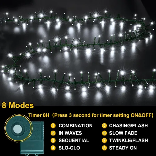 Vista 3 de LAMPHOME 500 Luces LED de Navidad para Exteriores con Destellos en Cadena Extensibles, Decoración Navideña, Luces Enchufables con 8 Funciones