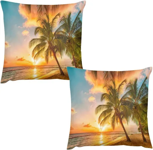 Vista 12 de Juego de 2 fundas de almohada con diseño escénico del océano tropical, fundas de almohada para sofá, fundas de almohada de poliéster para sofá