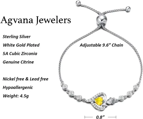 Vista 6 de AGVANA Birthstone Bracelet Christmas Gifts for Women Sterling Silver Genuine or Created Gemstone Tennis Bracelet Rose Flower Heart Jewelry