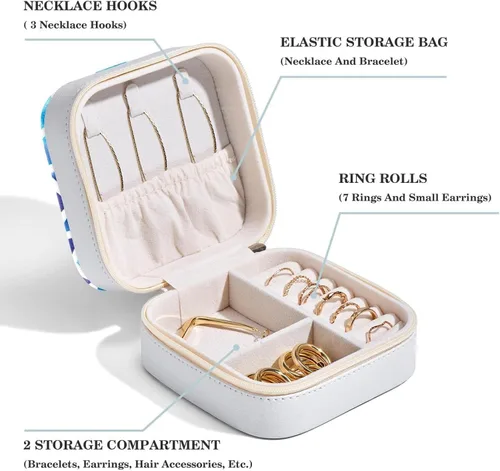 Vista 4 de Mini Travel Portable Jewelry Case for Ring, Pendant, Earring, Necklace Organizer Box, Birthday Gifts Triangle Mosaico