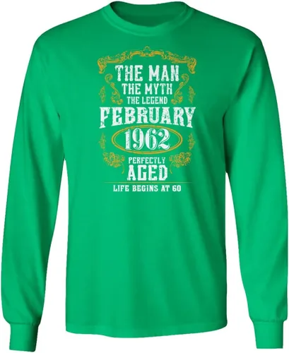 Vista 9 de Camiseta unisex de manga larga con texto en inglés "Man Myth" (60 cumpleaños, febrero de 1962)
