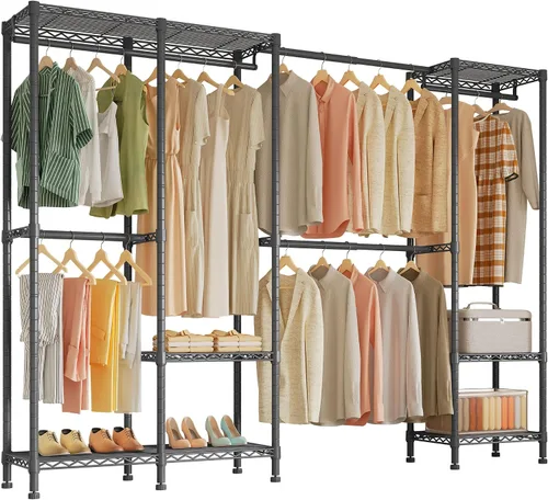 Vista 8 de Higeego H5 Pro - Perchero de ropa resistente, perchero independiente, armario para colgar ropa, organizador portátil con barras de suspensión Negro