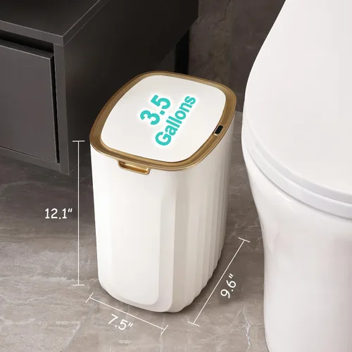 Vista 4 de ELPHECO Cubo de basura impermeable de 3.5 galones con sensor de movimiento para dormitorio con tapa, decoración de baño, accesorios de baño, cubo