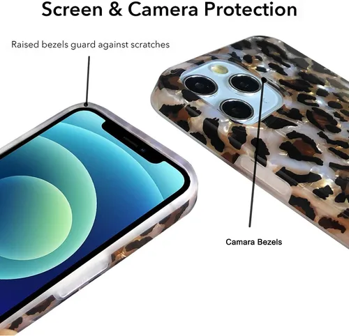 Vista 9 de J.west - Funda compatible con iPhone 15 Pro Max de 6.7 pulgadas, elegante y transparente, con estampado de leopardo y guepardo, diseño nacarado