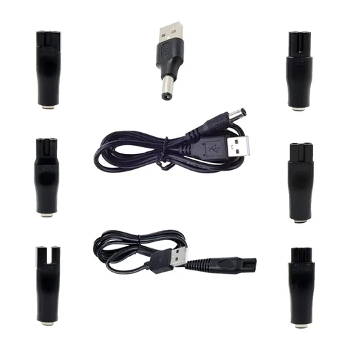 Vista 6 de Cable de carga para la mayoría de cortapelos eléctrico, afeitadora de afeitadora, pata impecable, cable de 5 V CC y adaptadores variados