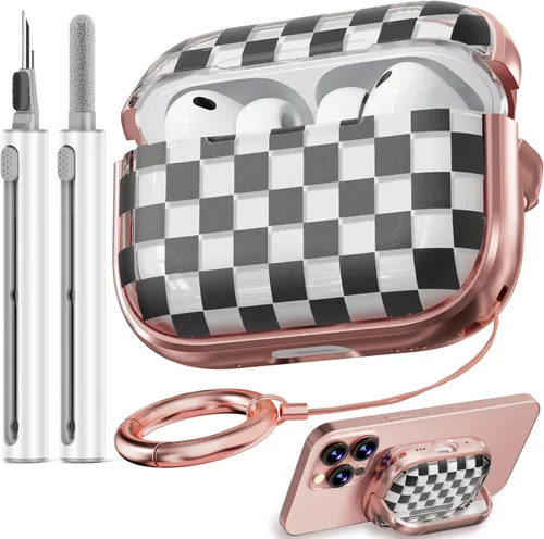 Vista 46 de Inesore Funda con bloqueo de seguridad para AirPods 4 2024, bonita funda floral para AirPod de 4ª generación para mujeres con kit limpiador