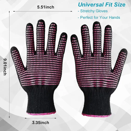 Vista 2 de Guantes térmicos para peinar el cabello, 2 guantes resistentes al calor con golpes de silicona