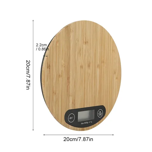 Vista 6 de Gavigain - Báscula digital redonda de bambú con 6 unidades, pantalla LCD, función de tara, báscula de alimentos de cocina de hasta 11.0 lbs