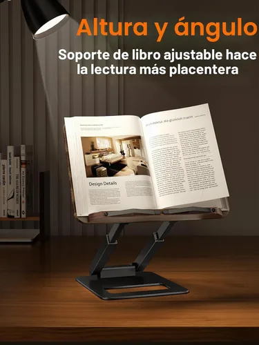 Vista 4 de Tounee Soporte telescópico para libros - Soporte para libros de cocina de altura ajustable con clips elásticos para páginas (negro)