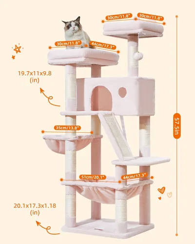 Vista 70 de Taoqimiao Árbol para gatos de 57.5 pulgadas, torre para gatos de interior para adultos, condominio extragrande para gatos, 8 postes rascadores