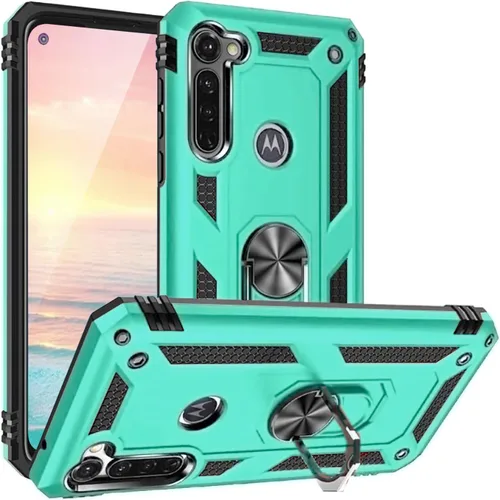 Vista 10 de TJS Funda compatible con Motorola Moto G Stylus 2020, resistente a los impactos, anillo de metal, soporte magnético, funda protectora (negro)
