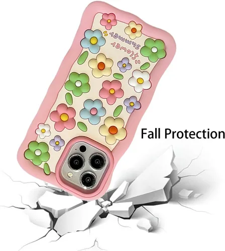 Vista 3 de Funda de silicona suave con diseño de flores coloridas de personajes de moda kawaii 3D para iPhone 12/iPhone 12 Pro de 6.1 pulgadas