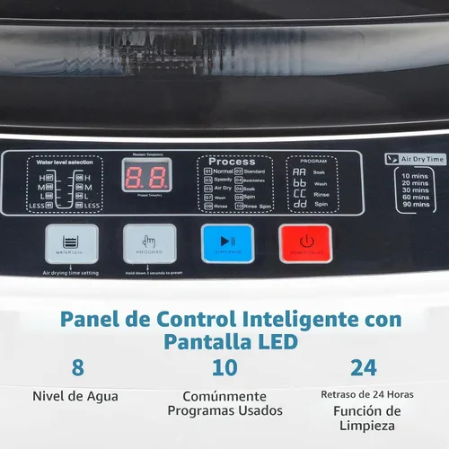 Vista 8 de ROVSUN Secadora de Ropa Portátil de 1.5 Pies Cúbicos y Lavadora Completamente Automática de 17.6 Libras, Juego Combinado de Lavadora y Secadora