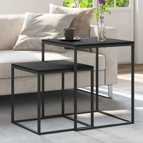 Vista 2 de vidaXL Mesa de centro cuadrada de 2 piezas de madera de ingeniería de 15.7 pulgadas en negro