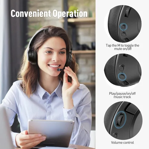 Vista 9 de H300 Auriculares inalámbricos Bluetooth con micrófono, auriculares sobre la oreja con dongle USB y función de silenciar, micrófono retráctil