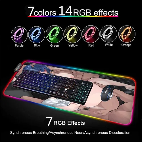 Vista 3 de Mouse Pads Sexy Anime Girl RGB Mouse Pad Desk Gaming Laptops Keyboard Mat LED Mousepad Gamer Deskmat Mause Pc Pads XXL 24 inch x12 inch